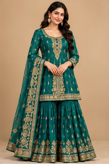 Embroidered Sharara Set, front view