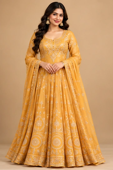 Mustard Embroidered Kurta Set
