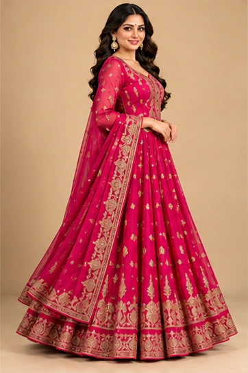 Festive Magenta Anarkali, alternate angle
