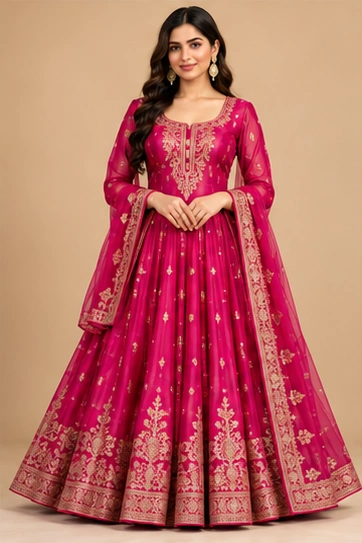 Festive Magenta Anarkali, front view