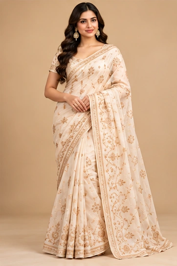 Golden Zari Border Saree